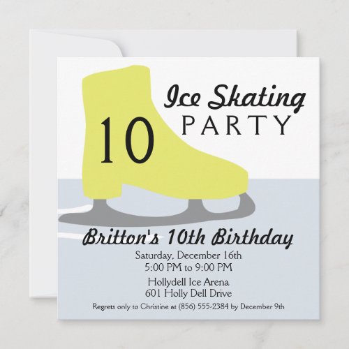 Gold Yellow Skate Date Ice Skating Birthday Party Invitation