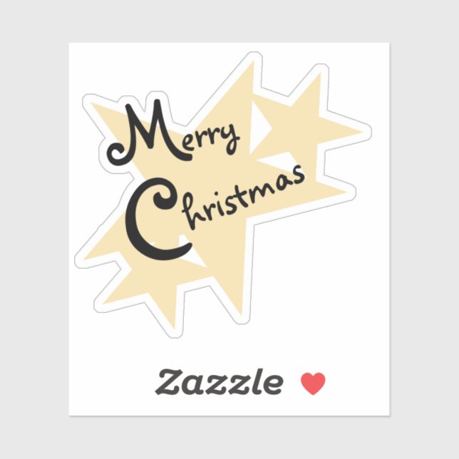 Gold Yellow Star Merry Christmas Sticker (Sheet)