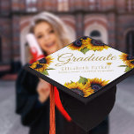 Gold yellow sunflowers elegant summer graduation graduation cap topper<br><div class="desc">Rustic floral country style college,  university or high school summer graduation cap topper featuring big yellow gold sunflowers bouquets and a classy faux gold calligraphy script.                    Easy to personalize with your details!</div>