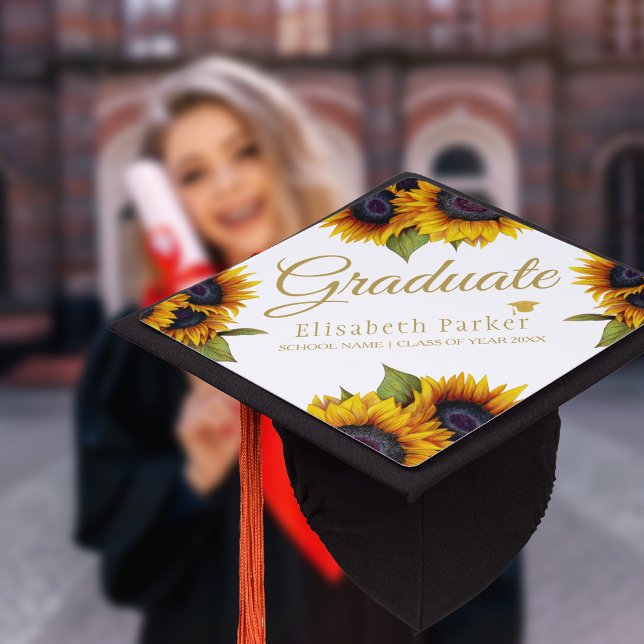 Gold yellow sunflowers elegant summer graduation graduation cap topper (Creator Uploaded)