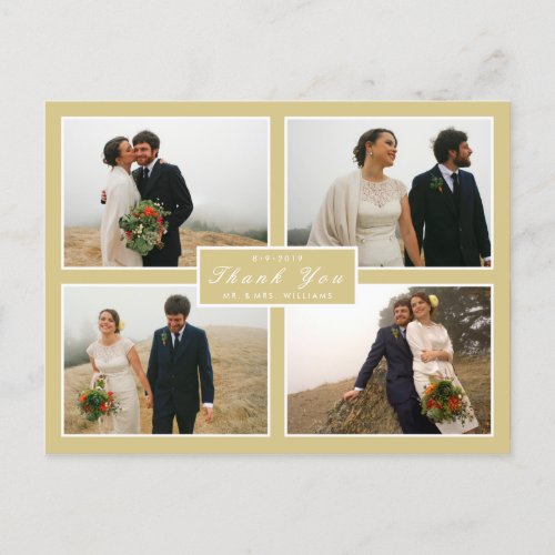 Gold Yellow Thank You Wedding 4 Photo Postcard