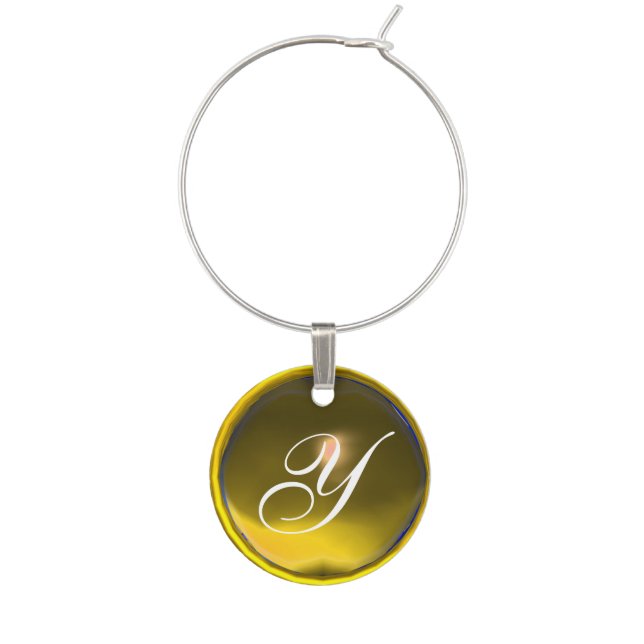 GOLD YELLOW TOPAZ GEMSTONE MONOGRAM WINE CHARM (Front)