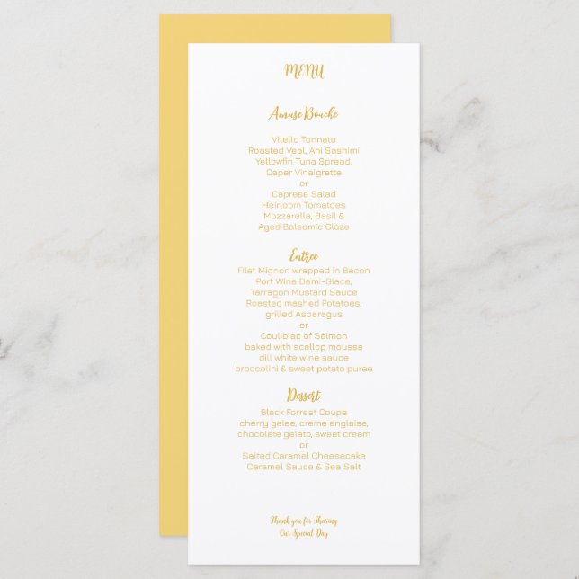 Gold Yellow Wedding Menu (Front/Back)