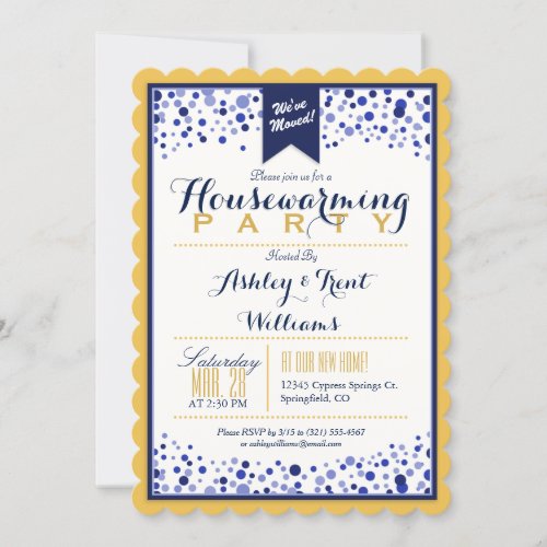 Gold Yellow White Navy Blue Housewarming Party Invitation