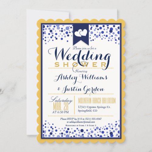 Gold Yellow White  Navy Blue Wedding Shower Invitation