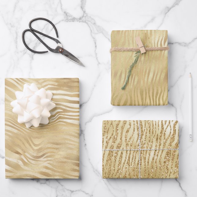 Gold Yellow White Ombre Zebra      Wrapping Paper Sheets (Front)