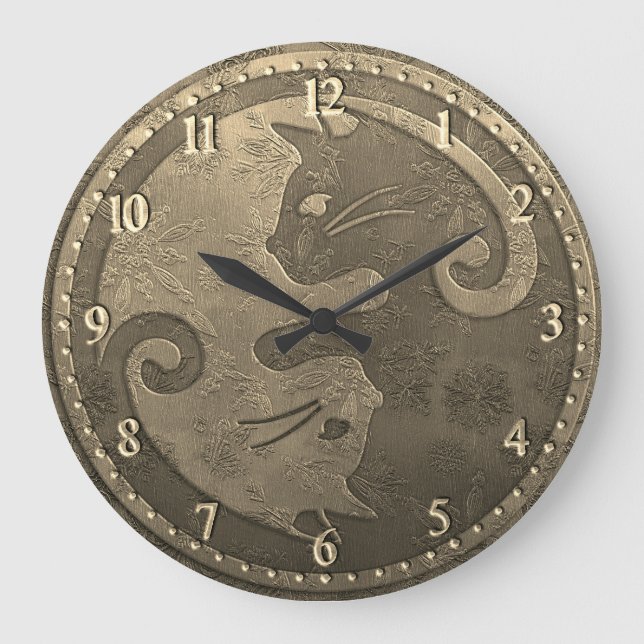 Gold Yin Yang Cats Large Clock (Front)