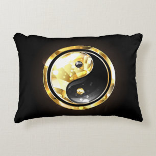Gold Yin Yang on black Accent Pillow