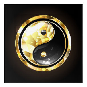 Gold Yin Yang on black Acrylic Print