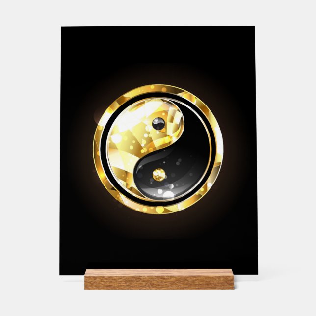 Gold Yin Yang on black Acrylic Sign (Front)