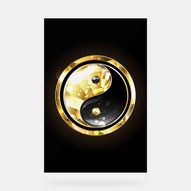 Gold Yin Yang on black Acrylic Sign (Front)