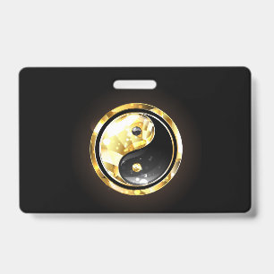 Gold Yin Yang on black Badge