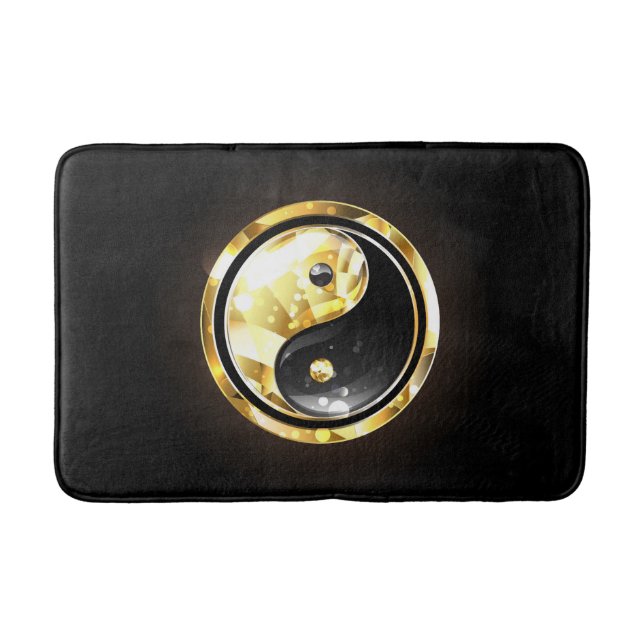 Gold Yin Yang on black Bath Mat (Front)