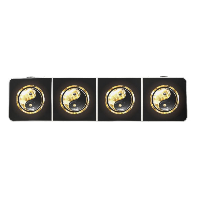 Gold Yin Yang on black Beer Pong Table (Top)