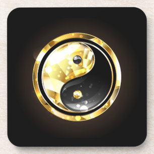 Gold Yin Yang on black Beverage Coaster