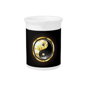 Gold Yin Yang on black Beverage Pitcher