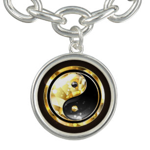 Gold Yin Yang on black Bracelet