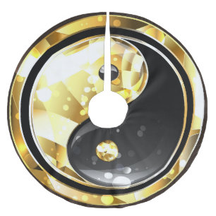 Gold Yin Yang on black Brushed Polyester Tree Skirt