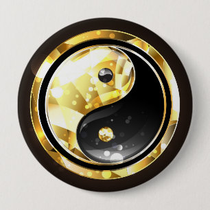 Gold Yin Yang on black Button