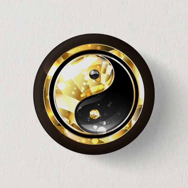 Gold Yin Yang on black Button (Front)