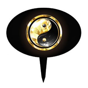 Gold Yin Yang on black Cake Topper