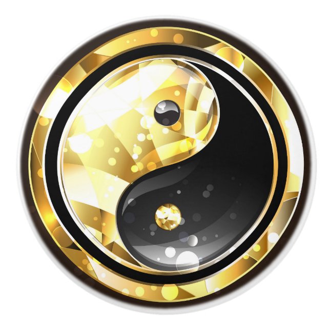 Gold Yin Yang on black Ceramic Knob (Front)