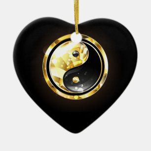 Gold Yin Yang on black Ceramic Ornament