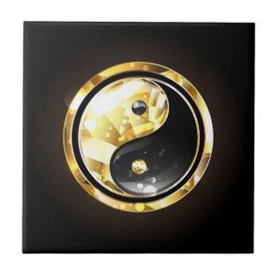Gold Yin Yang on black Ceramic Tile