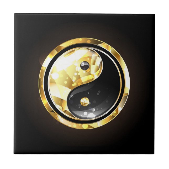 Gold Yin Yang on black Ceramic Tile (Front)