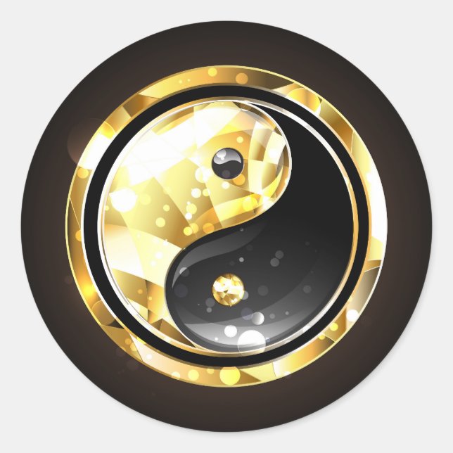 Gold Yin Yang on black Classic Round Sticker (Front)