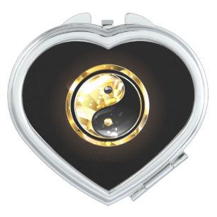 Gold Yin Yang on black Compact Mirror