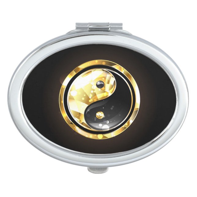 Gold Yin Yang on black Compact Mirror (Front)