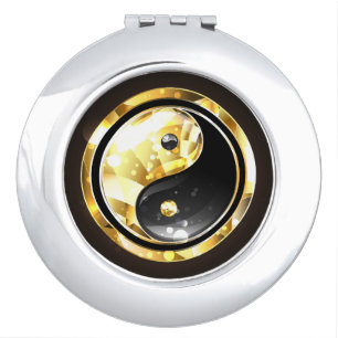 Gold Yin Yang on black Compact Mirror
