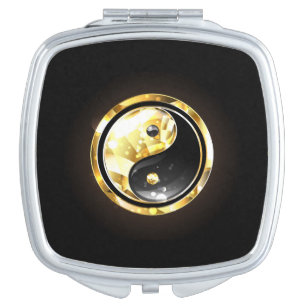 Gold Yin Yang on black Compact Mirror