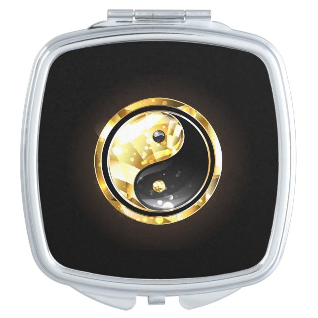 Gold Yin Yang on black Compact Mirror (Front)