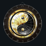 Gold Yin Yang on black Dart Board<br><div class="desc">Jewelry, gold and black yin yang symbol on a black background. Gold yin yang.</div>