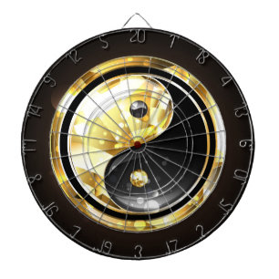 Gold Yin Yang on black Dart Board
