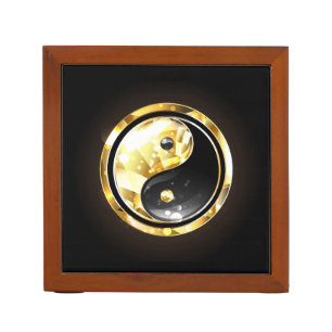 Gold Yin Yang on black Desk Organizer