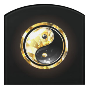 Gold Yin Yang on black Door Sign