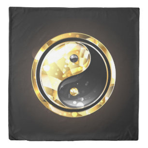 Gold Yin Yang on black Duvet Cover