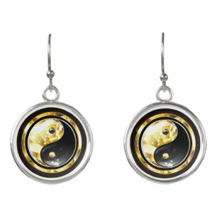 Gold Yin Yang on black Earrings