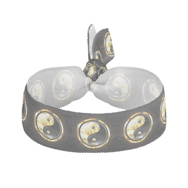 Gold Yin Yang on black Elastic Hair Tie (Front)