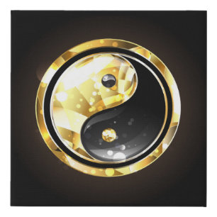 Gold Yin Yang on black Faux Canvas Print