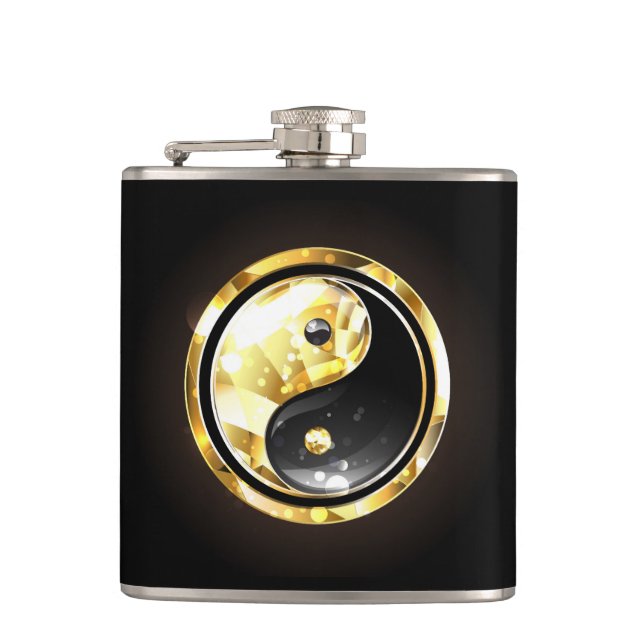 Gold Yin Yang on black Flask (Front)
