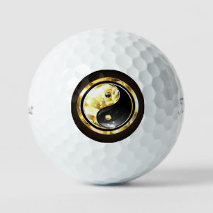Gold Yin Yang on black Golf Balls