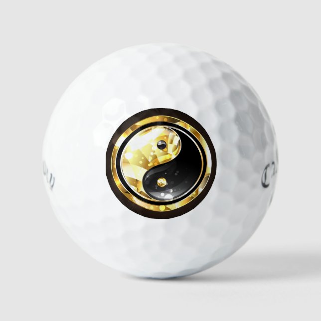 Gold Yin Yang on black Golf Balls (Front)