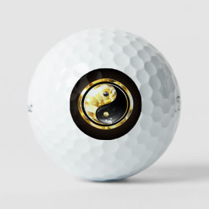 Gold Yin Yang on black Golf Balls