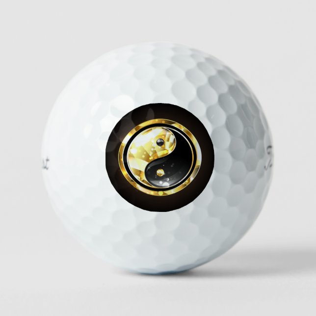 Gold Yin Yang on black Golf Balls (Front)