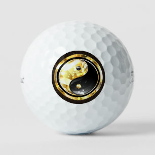 Gold Yin Yang on black Golf Balls