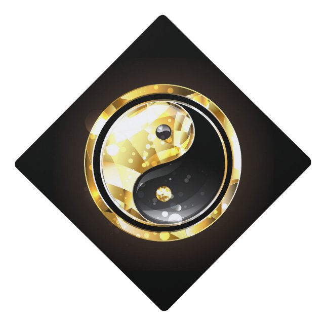Gold Yin Yang on black Graduation Cap Topper (Front)